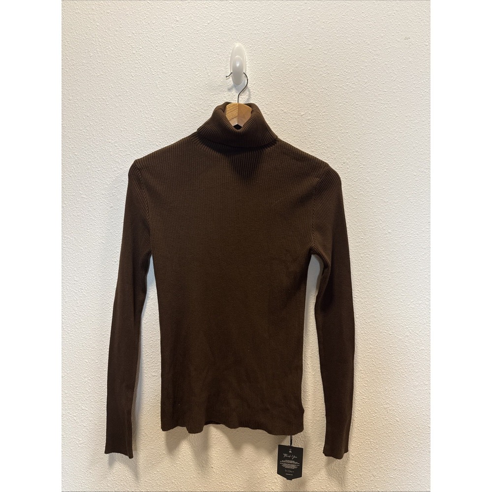 Mio Marino Women Large Brown‎ Ribbed Knit Turtleneck Pullover Sweater NWT